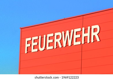 a fire department sign in german (Feuerwehr), rescue and emergency services