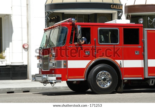 Fire department truck\
in Beverly Hills