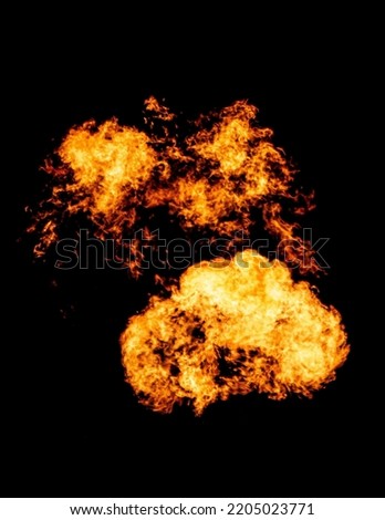 Fire elements on black, clouds of flame