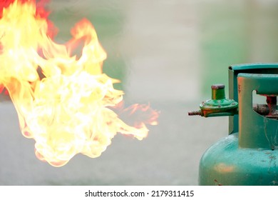 Fire Emanating From A Green Gas Tank, Security Daily Life Concept