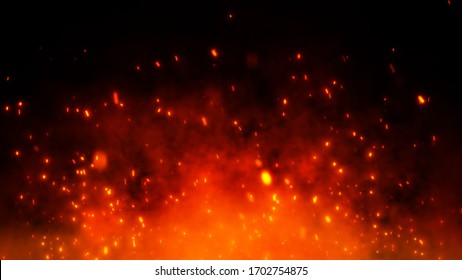 Fire embers particles over black background  Fire sparks background  Abstract dark glitter fire particles lights 