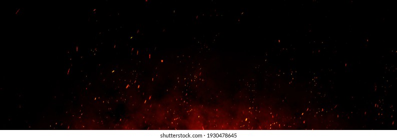 Fire embers particles over black background. Fire sparks background. Abstract dark glitter fire particles lights. bonfire in motion blur. - Shutterstock ID 1930478645