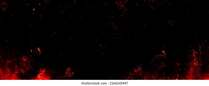 Fire embers particles over black background  Fire sparks background  Abstract dark glitter fire particles lights  bonfire in motion blur 