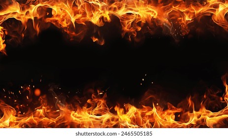 Fire embers particles over black background. Fire sparks background. Abstract dark glitter fire particles lights from above and below, as a frame.  - Powered by Shutterstock