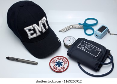 Fire EMS Team Equipment In Emergency Medical Service Concept.