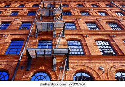 Fire Escapes - Old Factory After Revitalization In City Lodz