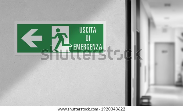 Fire exit sign
in the corridor of the
building