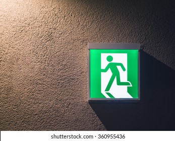 Fire Exit Sign Light Box On Wall With Lighting Building Safety Signage 