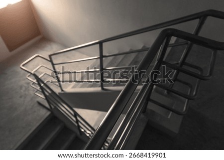 Fire exit staircase down way for emergency escape from building in case of fire