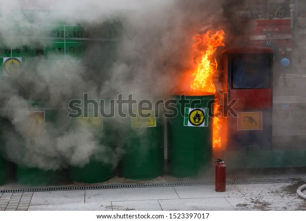 fire\
explosion of barrels of combustible\
material