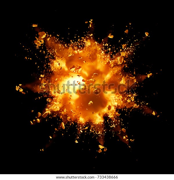 fire\
explosion with debris against black\
background