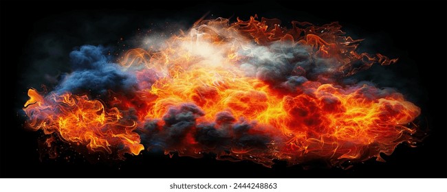  Fire explosion with smoke on black background 