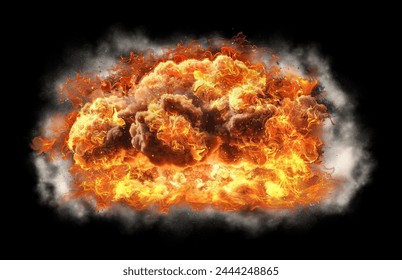  Fire explosion with smoke on black background 