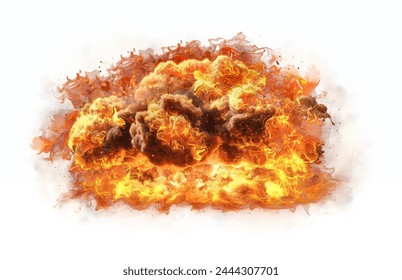 Fire explosion with smoke on white background 