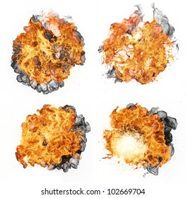 Fire Explosions, Isolated On White Background