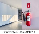 Fire extinguisher at the corner of corridor