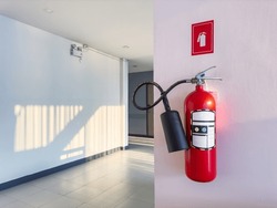 Fire Extinguisher At The Corner Of Corridor