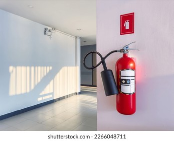 Fire extinguisher at the corner of corridor