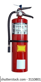 Fire extinguisher with labels isolated over a white background