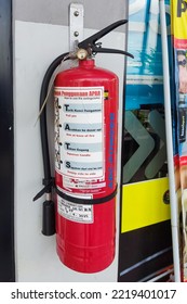 Fire Extinguisher On The Wall Of A Convenience Store. Kendal, Central Java, Indonesia 27 October 2022.