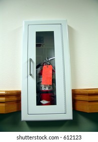 Fire Extinguisher, White Cabinet