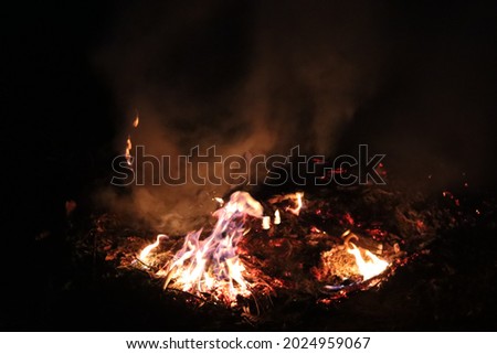 fire in the farm. Firecamp in the farm night 