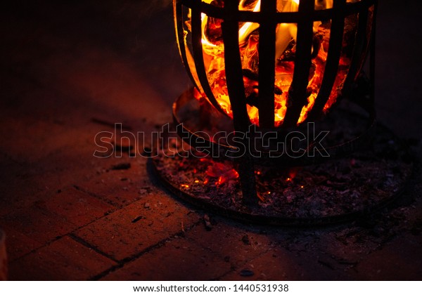 Fire Firepit On Top Brick Pavement Stock Image Download Now