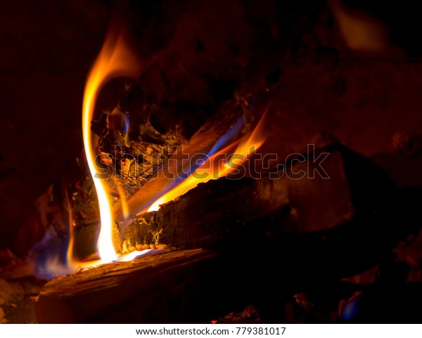 Fire Fireplace Birch Logs Burning Make Stock Photo Edit Now