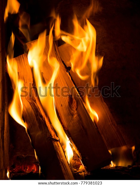 Fire Fireplace Birch Logs Burning Make Stock Photo Edit Now