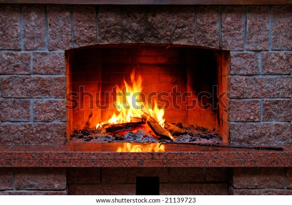 Fire Fireplace Light Wood Nobody Hot Stock Photo Edit Now 21139723