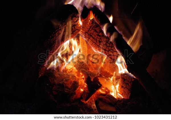 Fire Fireplace Tree Trunks Glowing Embers Stock Photo Edit Now