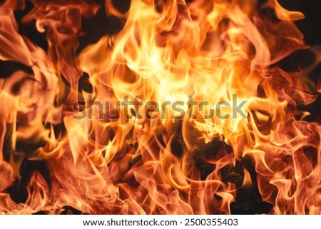 Fire flame background. Fire flames. Campfire texture. Flaming bonfire. Fire wallpaper. Bonfire background with copy space. Blaze fire flame texture background.