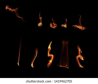 Fire Flame, Smoke Isolated Overlay On Black Isolated Background Design. 