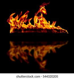 fire flames background with reflection on a black 