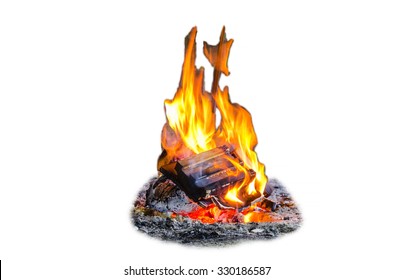 Fire, Flames, Bonfire Isolated Against A White Background