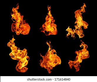 Fire flames collection isolated on black background - Shutterstock ID 171614840