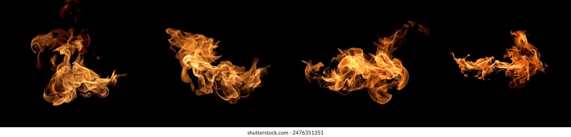 Fire flames collection isolated on black background