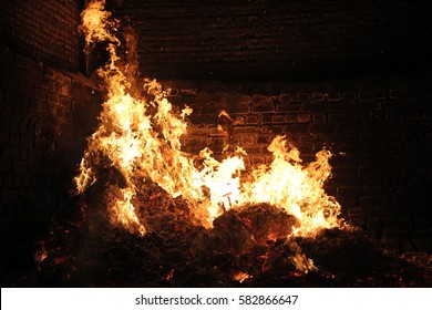 Fire Flames In Fireplace.Fireplace Kiln Paper, Fire Oven Background