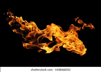 Fire Flames Isolated On Black Background, Movement Of Fire Flames Abstract Background