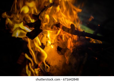 Fire flames on a black background - Shutterstock ID 671642848
