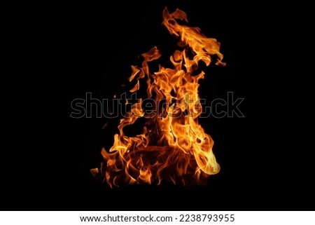 Fire flames on black background. abstract fire flame background. The fire in the fire burning naturally waved at night.                               