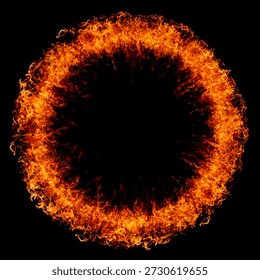 Fire flames on ring. Round frame with burning and sparks. Circular border with glow flame effect. Fire gun blast effects. Shooting concept. Fire for pupil overlay. Fire in eyes concept.