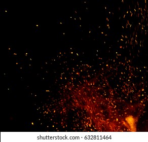 Fire Flames With Sparks On A Black Background