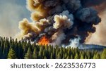 Fire in the forest. Wildfire 
