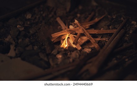 Fire, furnace and craft metal at workshop factory for foundry industry, manufacturing and hardware steel production. Blacksmith, flame and welding iron, forge process and maintenance warehouse - Powered by Shutterstock