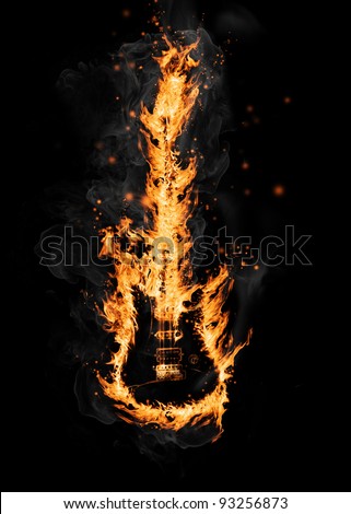 Fire guitar, isolated on white background
