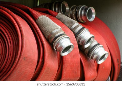 Fire hose on fire engine in the UK