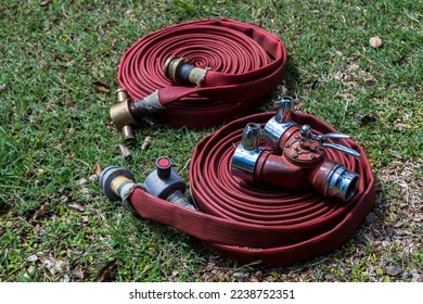 Fire hose pack prepare ready to use. fire Hose set