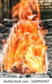 Fire Hot Flame On Stove Charcoal For Cooking, Madagascar.