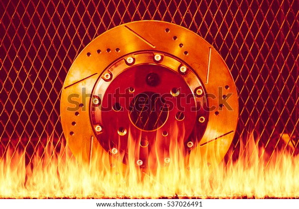 fire hot steel over heat discbrake. car disc brake\
part with hottest effect